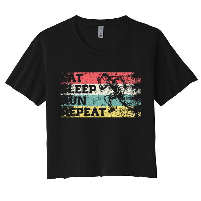 Vintage Retro Eat Sleep Run Repeat Funny Running Runner Gift Crop Top