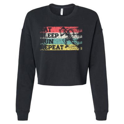 Vintage Retro Eat Sleep Run Repeat Funny Running Runner Gift Cropped Pullover Crew