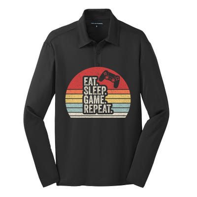 Vintage Retro Eat Sleep Game Repeat Funny Gift Silk Touch Performance Long Sleeve Polo