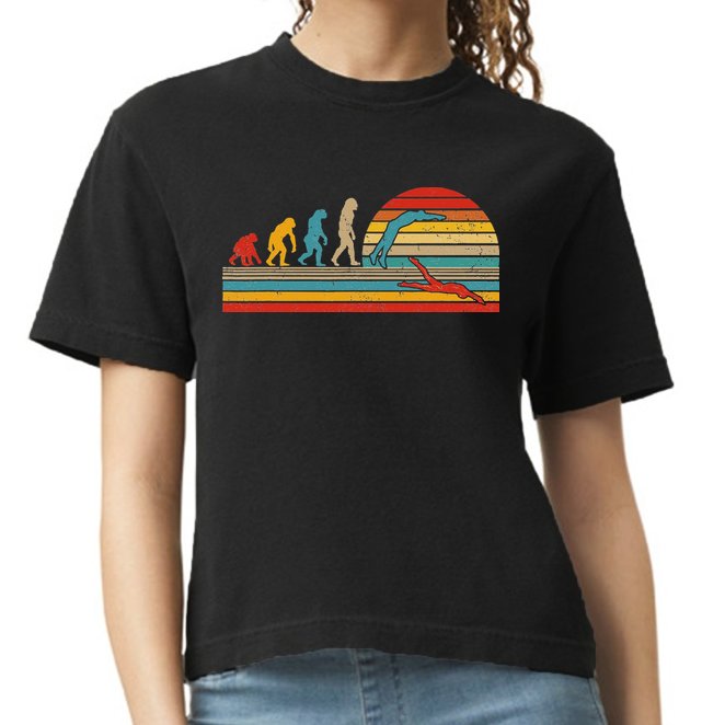 Vintage Retro Evolution Funny Swimmer Swimmer Swim Lover Comfort Colors Boxy T-Shirt