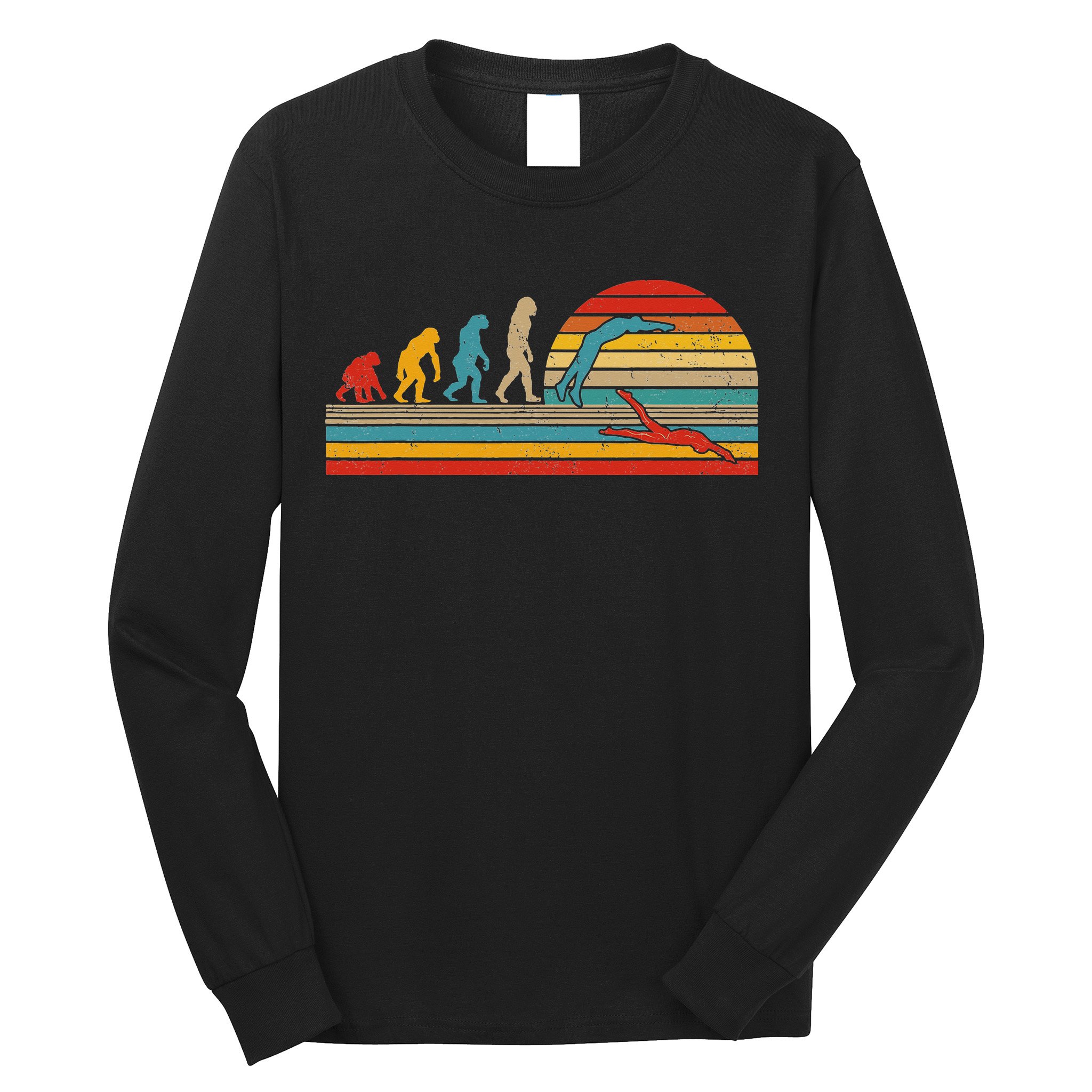 Vintage Retro Evolution Funny Swimmer Swimmer Swim Lover Long Sleeve Shirt