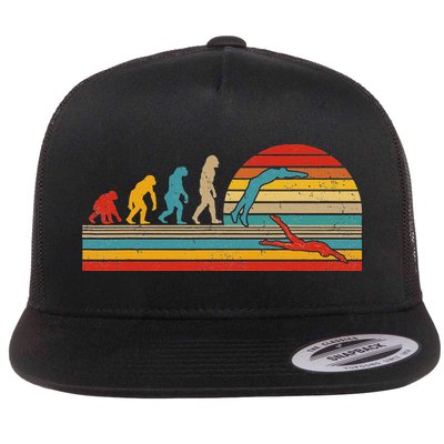 Vintage Retro Evolution Funny Swimmer Swimmer Swim Lover Flatbill Hat
