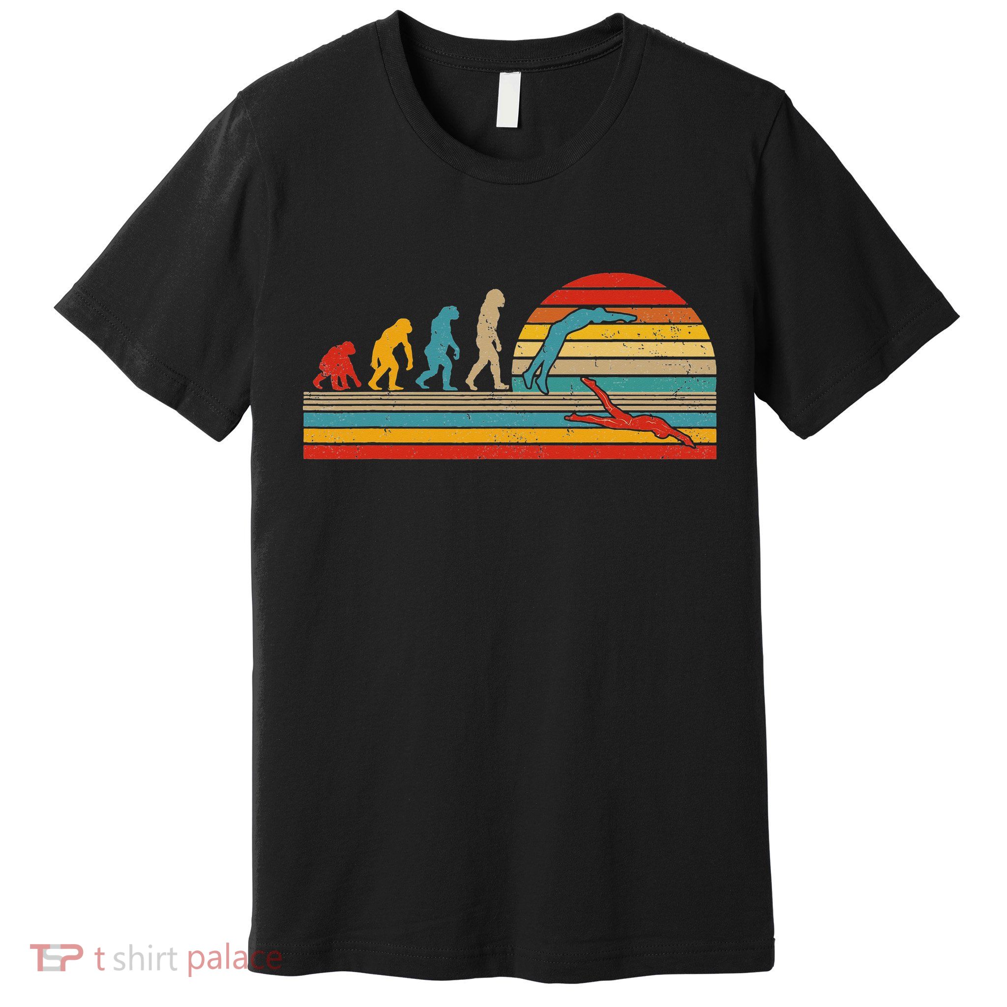 Vintage Retro Evolution Funny Swimmer Swimmer Swim Lover Premium T-Shirt