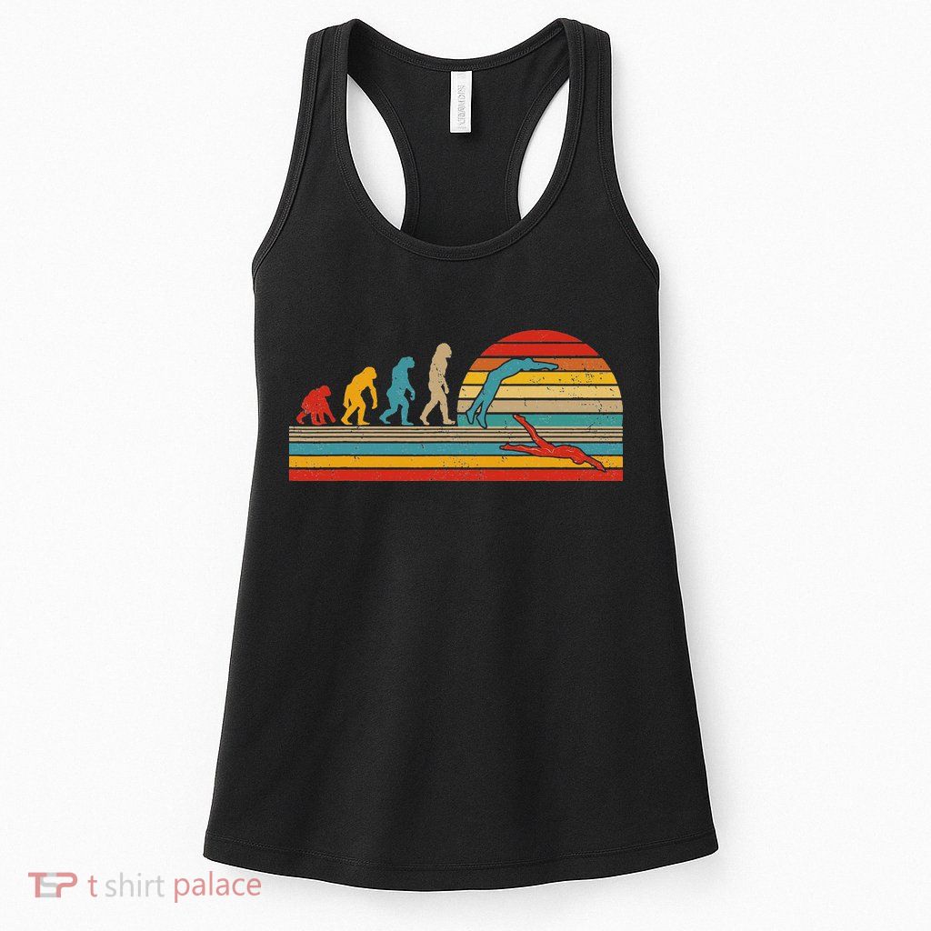 Vintage Retro Evolution Funny Swimmer Swimmer Swim Lover Womens Tank Top