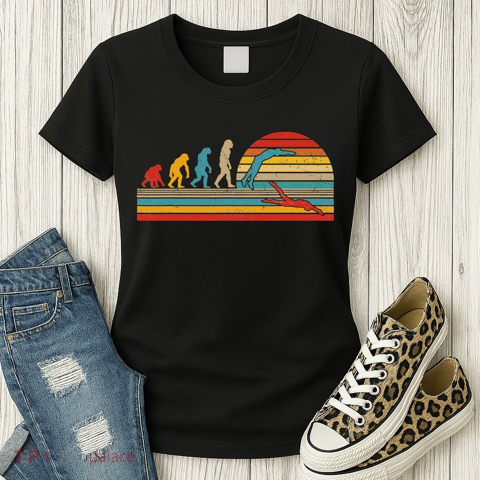 Vintage Retro Evolution Funny Swimmer Swimmer Swim Lover Womens T-Shirt