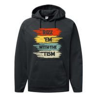 Vintage Rizz Em With The Tism Saying Autism Autistic Performance Fleece Hoodie