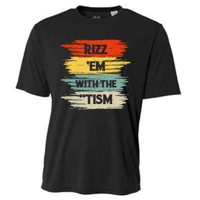 Vintage Rizz Em With The Tism Saying Autism Autistic Cooling Performance Crew T-Shirt