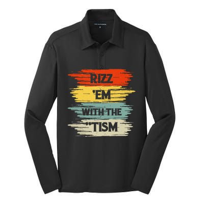 Vintage Rizz Em With The Tism Saying Autism Autistic Silk Touch Performance Long Sleeve Polo