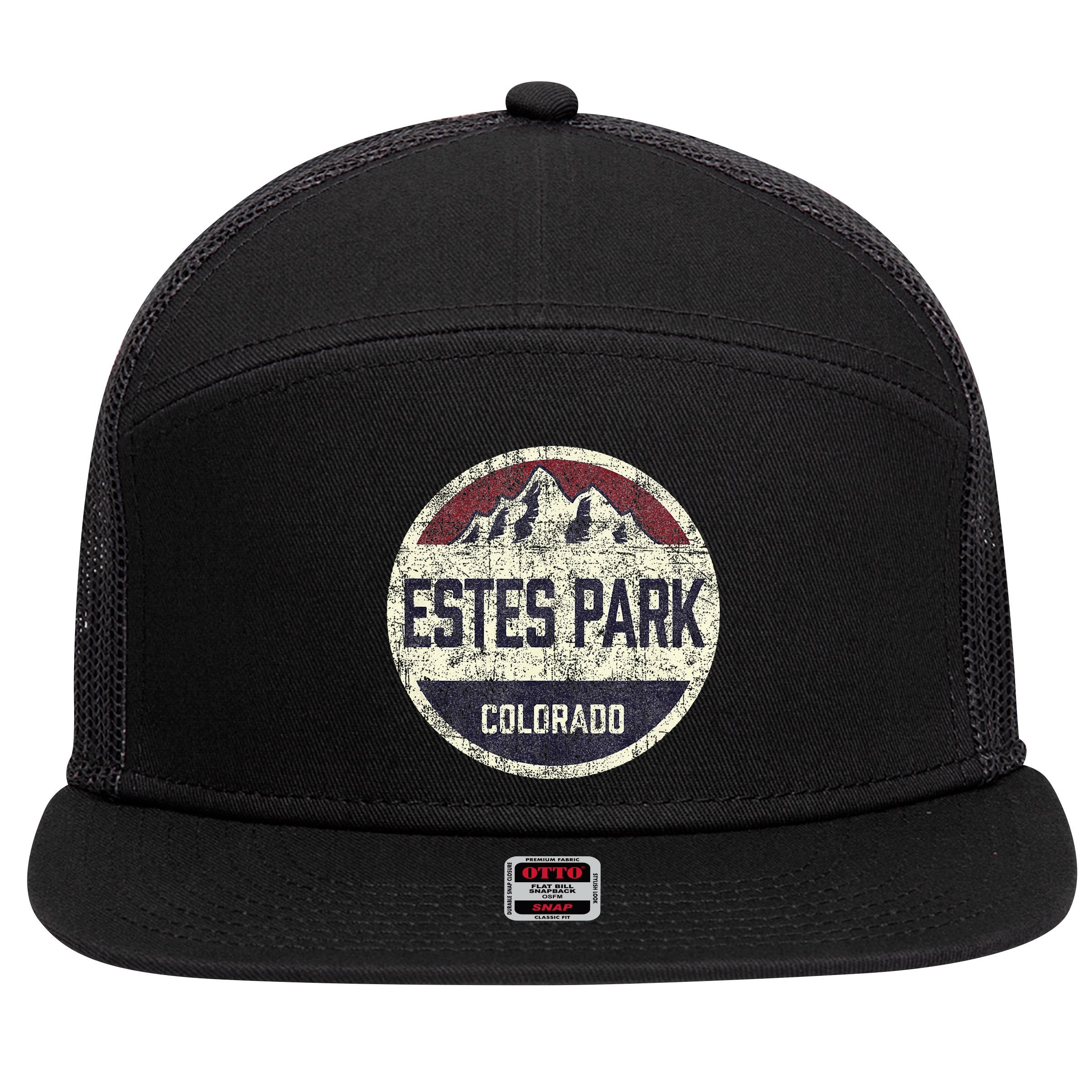 Vintage Retro Estes Park Colorado Mountain Circle Ski 7 Panel Mesh Trucker Snapback Hat