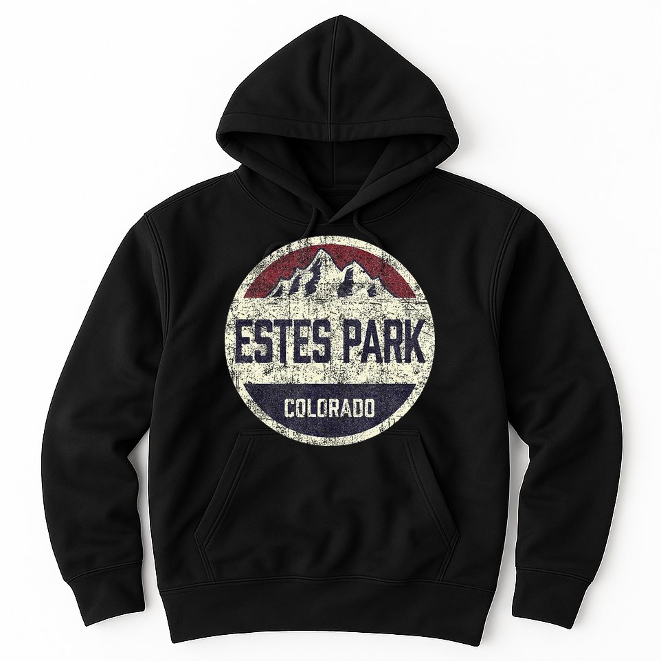 Vintage Retro Estes Park Colorado Mountain Circle Ski Hoodie
