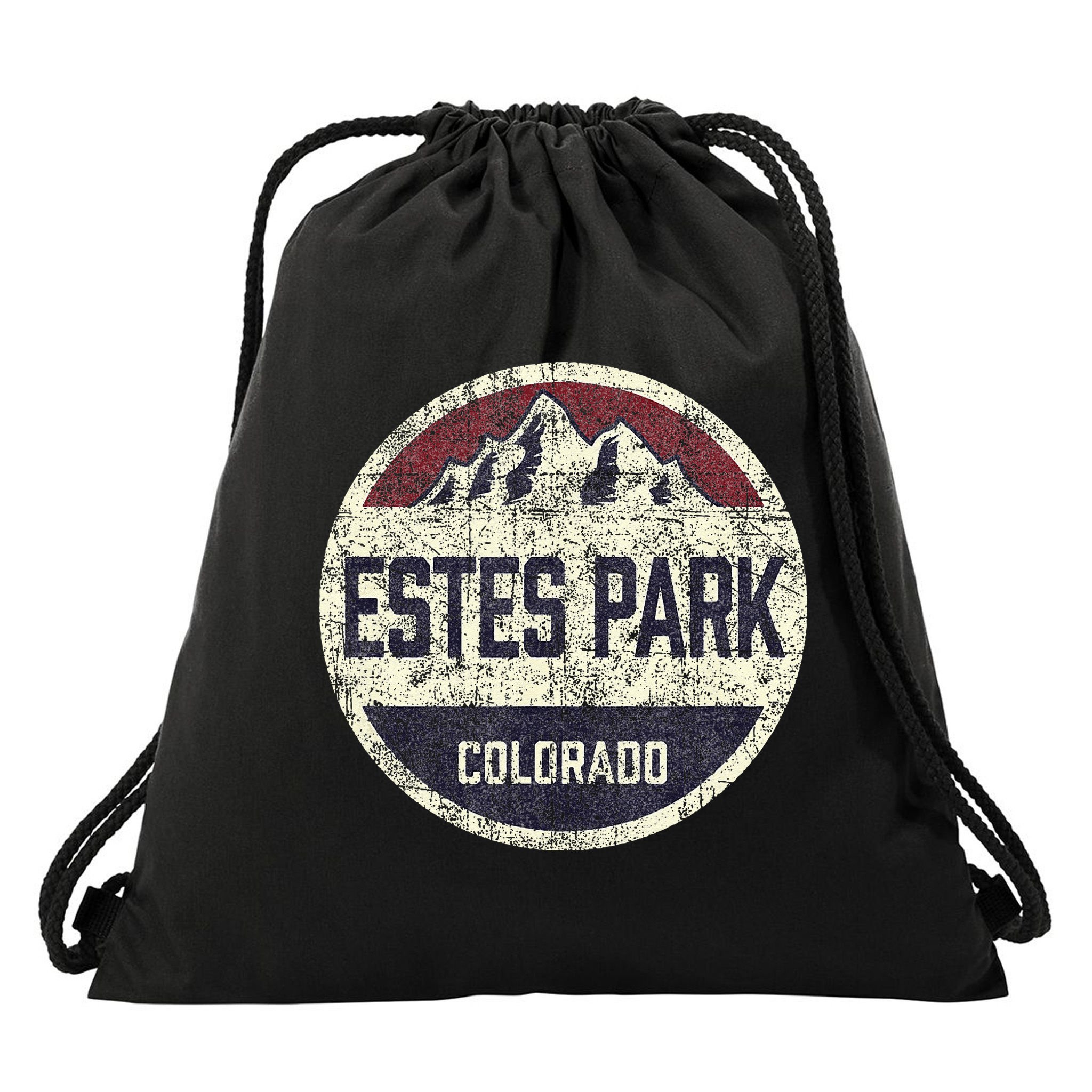 Vintage Retro Estes Park Colorado Mountain Circle Ski Drawstring Bag