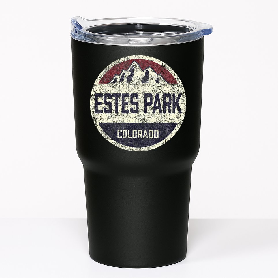 Vintage Retro Estes Park Colorado Mountain Circle Ski Tumbler