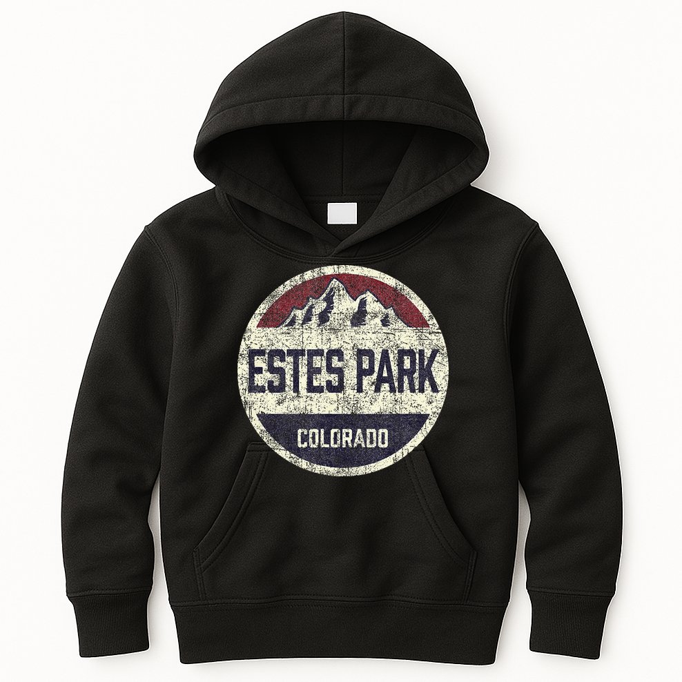 Vintage Retro Estes Park Colorado Mountain Circle Ski Kids Hoodie