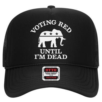 Vote Red Election Ballot Republican Raised Right High Crown Mesh Back Trucker Hat