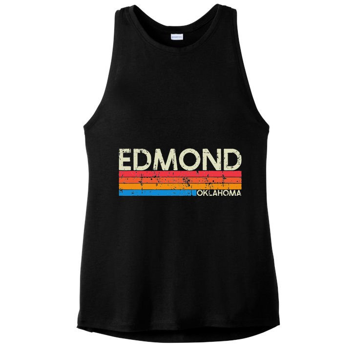 Vintage Retro Edmond Oklahoma Distressed Ladies PosiCharge Tri-Blend Wicking Tank