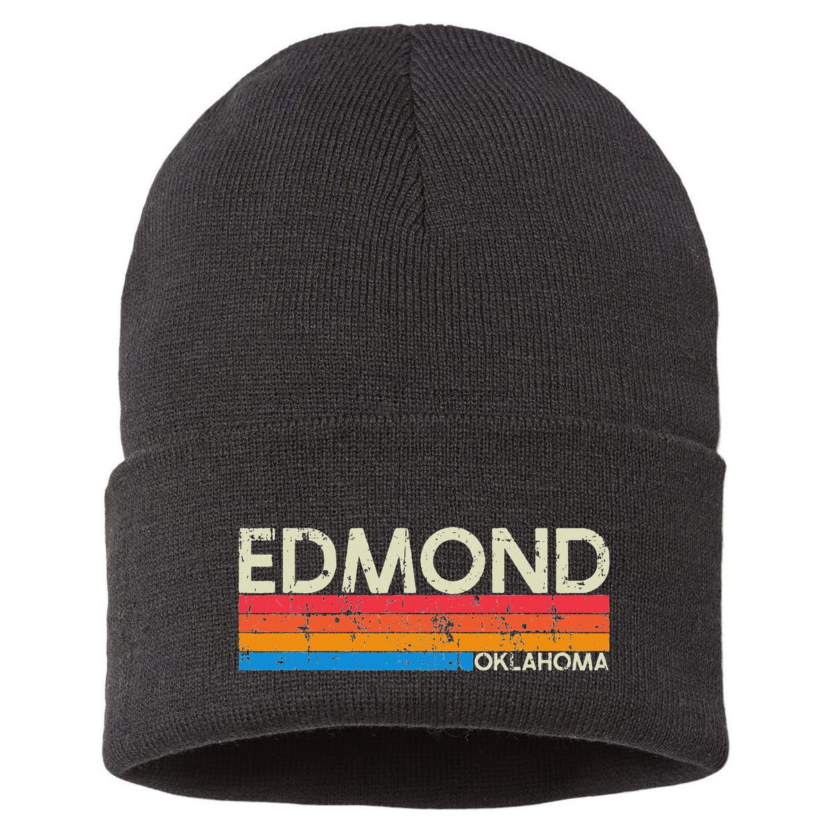Vintage Retro Edmond Oklahoma Distressed Sustainable Knit Beanie