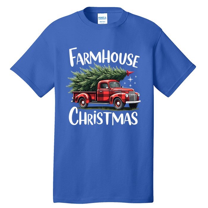 Vintage Red Farmhouse Christmas Truck With Tree Graphic Meaningful Gift Tall T-Shirt