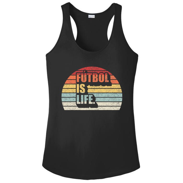 Vintage Retro Futbol Is Life Ladies PosiCharge Competitor Racerback Tank