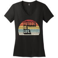 Vintage Retro Futbol Is Life Women's V-Neck T-Shirt