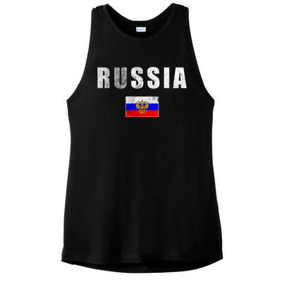 Vintage Russia Flag Ladies PosiCharge Tri-Blend Wicking Tank