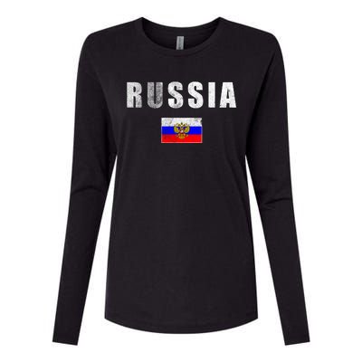 Vintage Russia Flag Womens Cotton Relaxed Long Sleeve T-Shirt