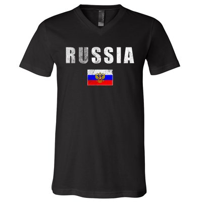 Vintage Russia Flag V-Neck T-Shirt