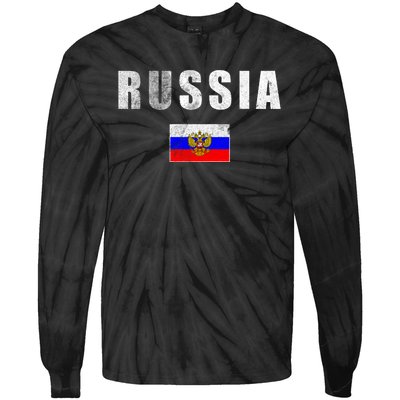 Vintage Russia Flag Tie-Dye Long Sleeve Shirt