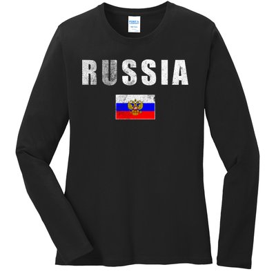 Vintage Russia Flag Ladies Long Sleeve Shirt