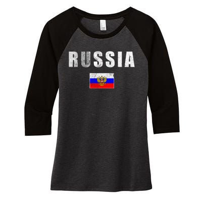 Vintage Russia Flag Women's Tri-Blend 3/4-Sleeve Raglan Shirt