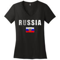 Vintage Russia Flag Women's V-Neck T-Shirt