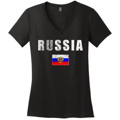 Vintage Russia Flag Women's V-Neck T-Shirt