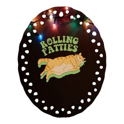 Vintage Rolling Fatties Cat Retro Kitty Kitten Meow Ceramic Oval Ornament