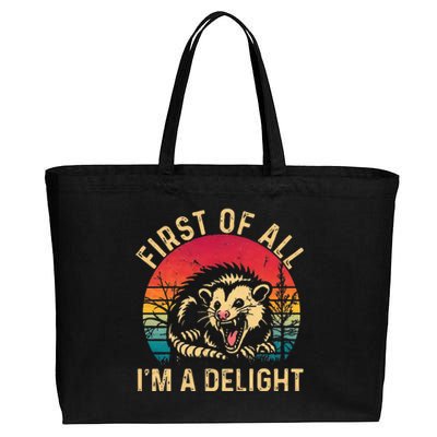 Vintage Retro First Of All IM A Delight Angry Possum Cotton Canvas Jumbo Tote