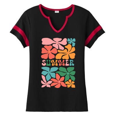 Vintage Retro Floral Summer Ladies Halftime Notch Neck Tee