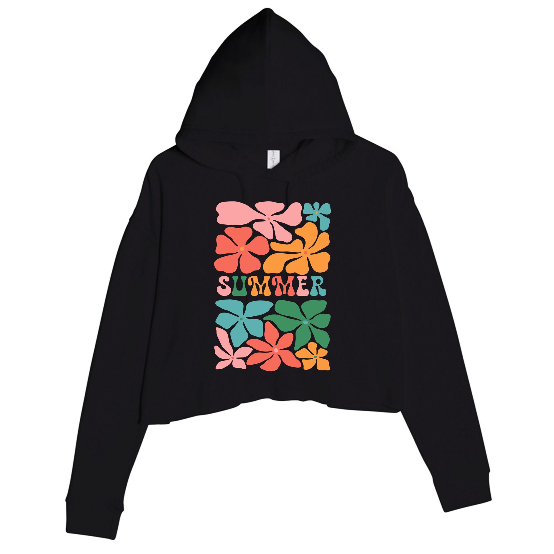 Vintage Retro Floral Summer Crop Fleece Hoodie