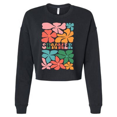 Vintage Retro Floral Summer Cropped Pullover Crew