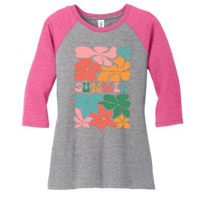 Vintage Retro Floral Summer Women's Tri-Blend 3/4-Sleeve Raglan Shirt