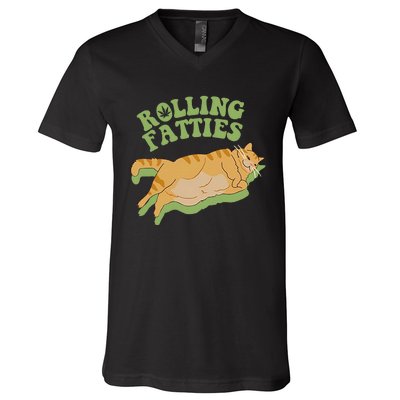 Vintage Rolling Fatties Cat Retro Kitty Kitten Meow V-Neck T-Shirt