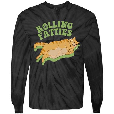 Vintage Rolling Fatties Cat Retro Kitty Kitten Meow Tie-Dye Long Sleeve Shirt