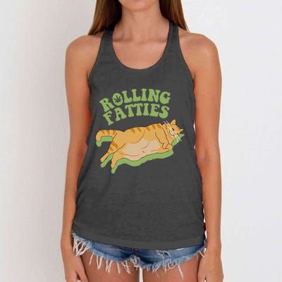 Vintage Rolling Fatties Cat Retro Kitty Kitten Meow Women's Knotted Racerback Tank