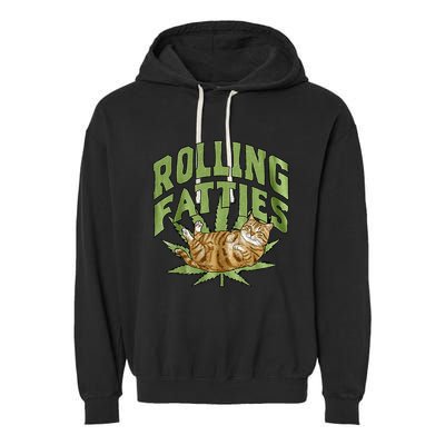Vintage Rolling Fatties Cat Retro Kitty Kitten Garment-Dyed Fleece Hoodie