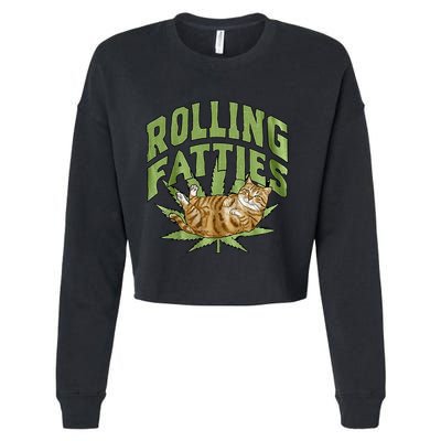 Vintage Rolling Fatties Cat Retro Kitty Kitten Cropped Pullover Crew