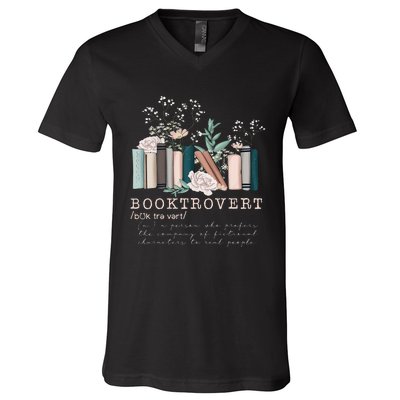 Vintage Retro Floral Booktrovert Book Reader Lover V-Neck T-Shirt