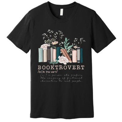 Vintage Retro Floral Booktrovert Book Reader Lover Premium T-Shirt