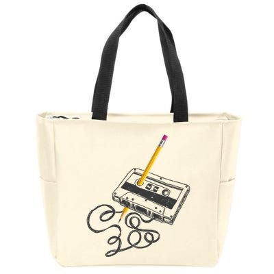 Vintage Rewind Funny Cassette Pencil Gift Zip Tote Bag
