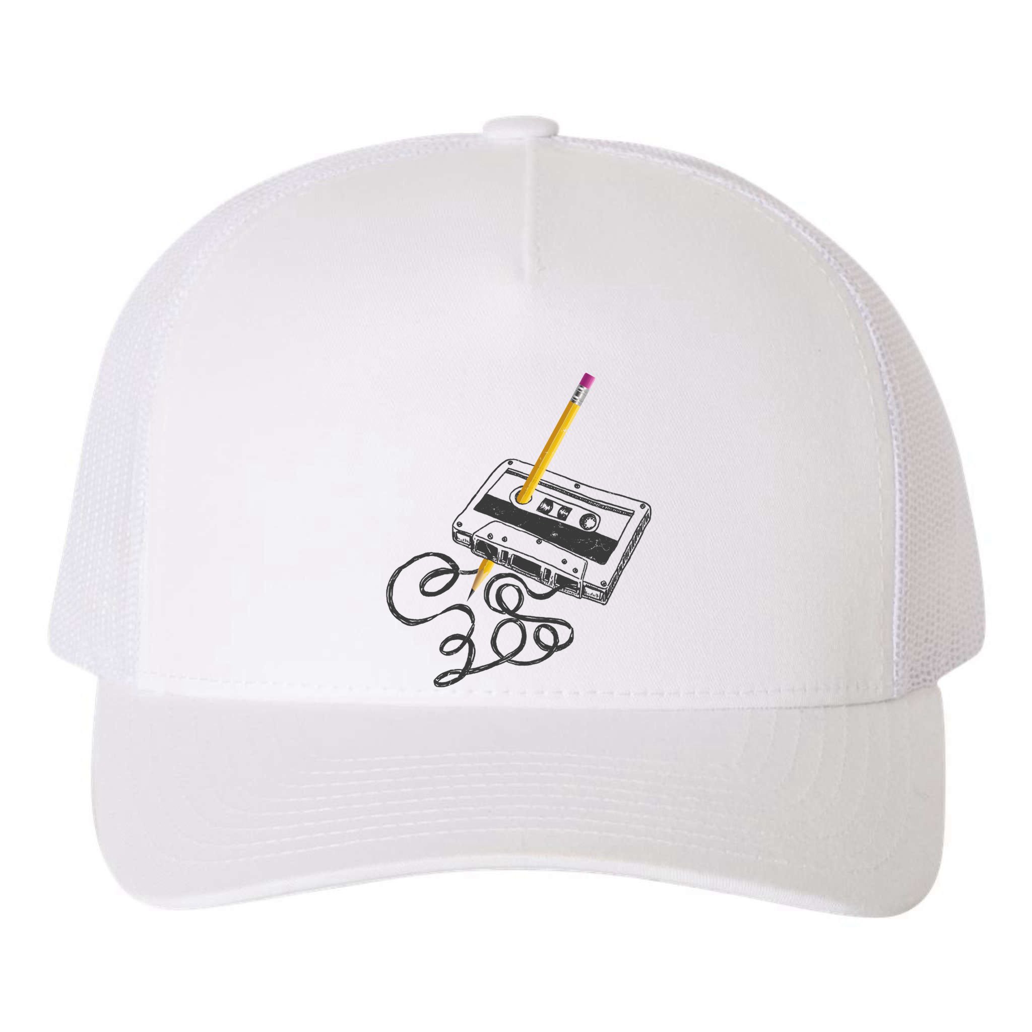 Vintage Rewind Funny Cassette Pencil Gift Yupoong Adult 5-Panel Trucker Hat
