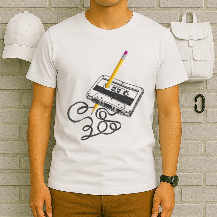 Vintage Rewind Funny Cassette Pencil Gift T-Shirt