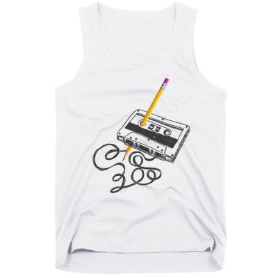 Vintage Rewind Funny Cassette Pencil Gift Tank Top