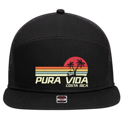 Vintage Retro Family Vacation Costa Rica Pura Vida Beach Gift 7 Panel Mesh Trucker Snapback Hat