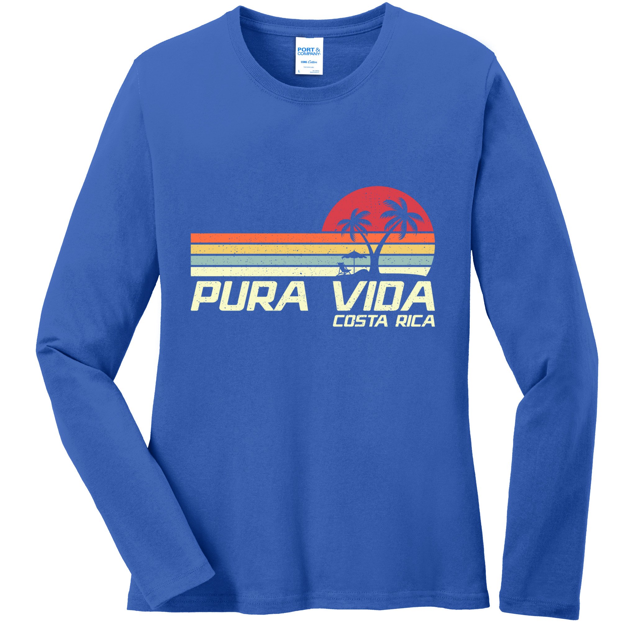 Vintage Retro Family Vacation Costa Rica Pura Vida Beach Gift Ladies Long Sleeve Shirt